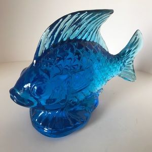 Glass Fish Art Figurine Statue Blue Ombre Intricate, Vintage?